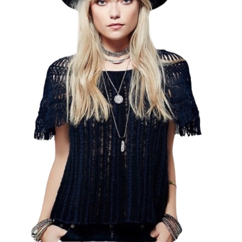 Free People Navy Crochet Top